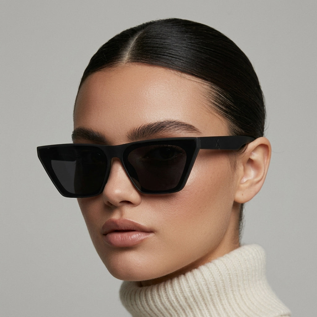 Chic Black Rectangular Cat-Eye Sunglasses UV Protection Retro Fashion Frame | Female Sunglasses