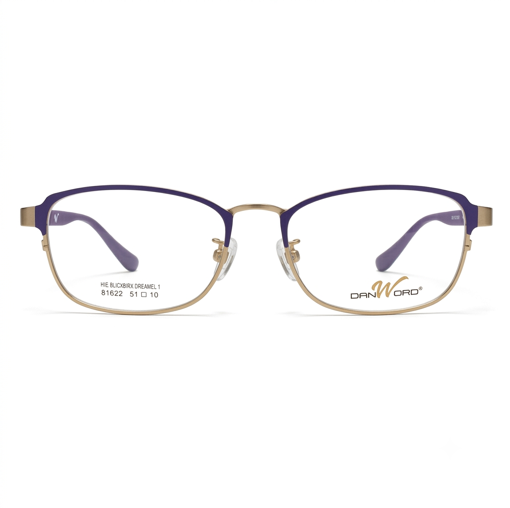 High-resolution clear view of the premium dual-toned purple and golden metallic design architecture of the frame.
