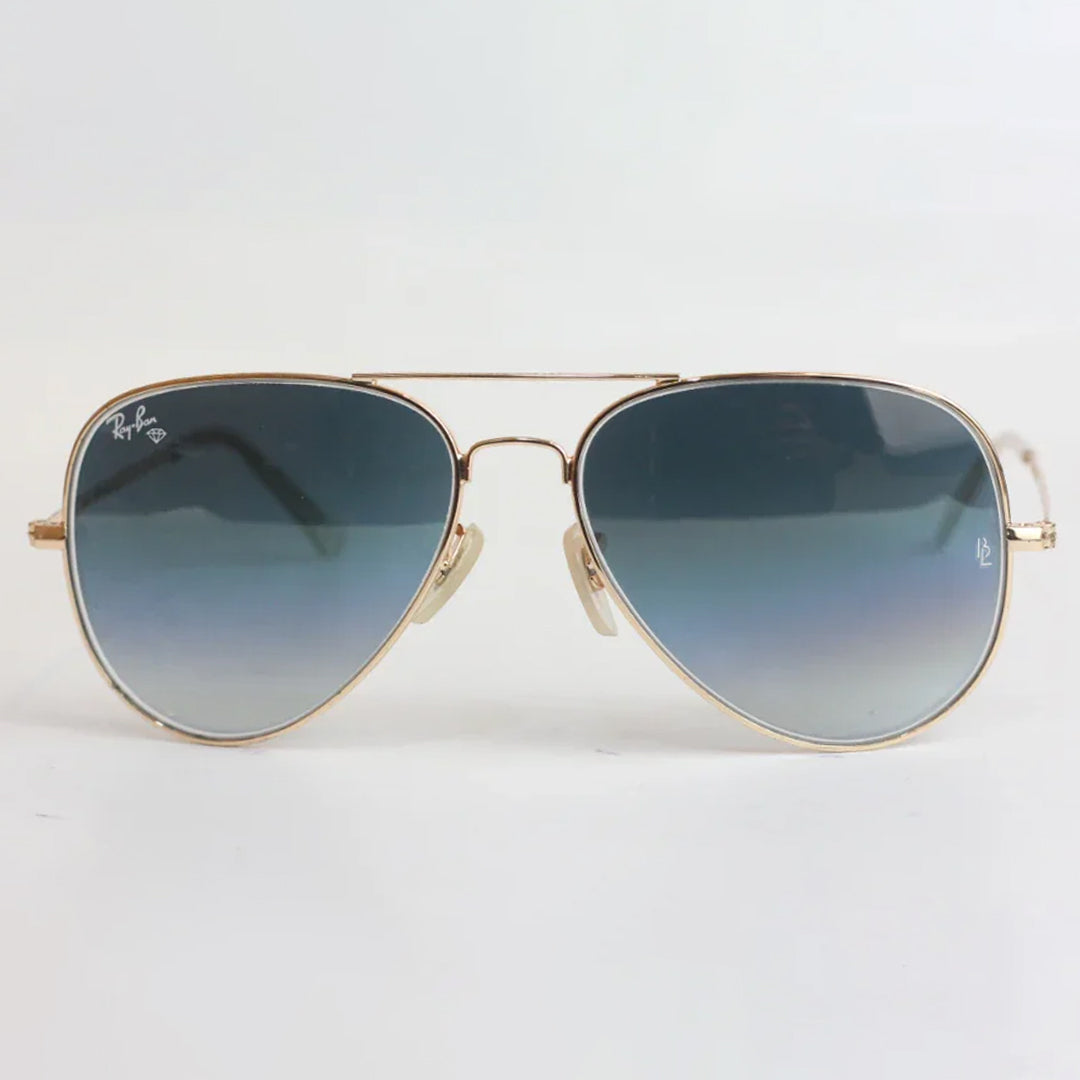 Ray-Ban Blue Gradient Aviator Sunglasses - Gold Frame for Men | Stylish UV Protection Eyewear Pakistan | Men Glasses