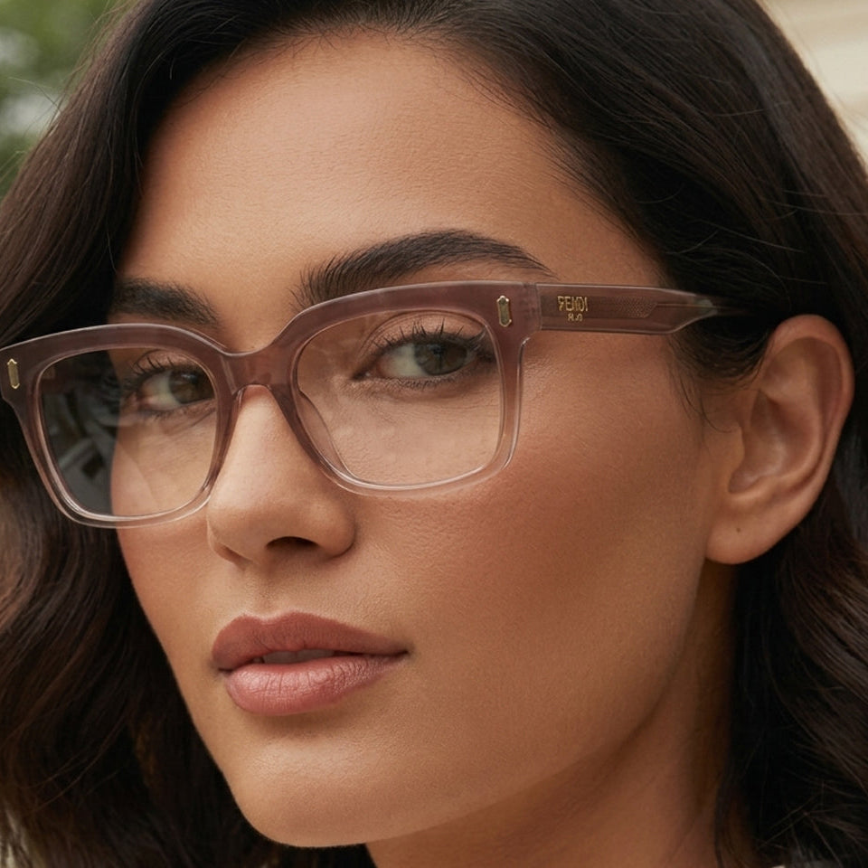 FENDI Transparent Brown Rectangle Glasses Clear Lens Aesthetic Nude Frame | Female Glasses