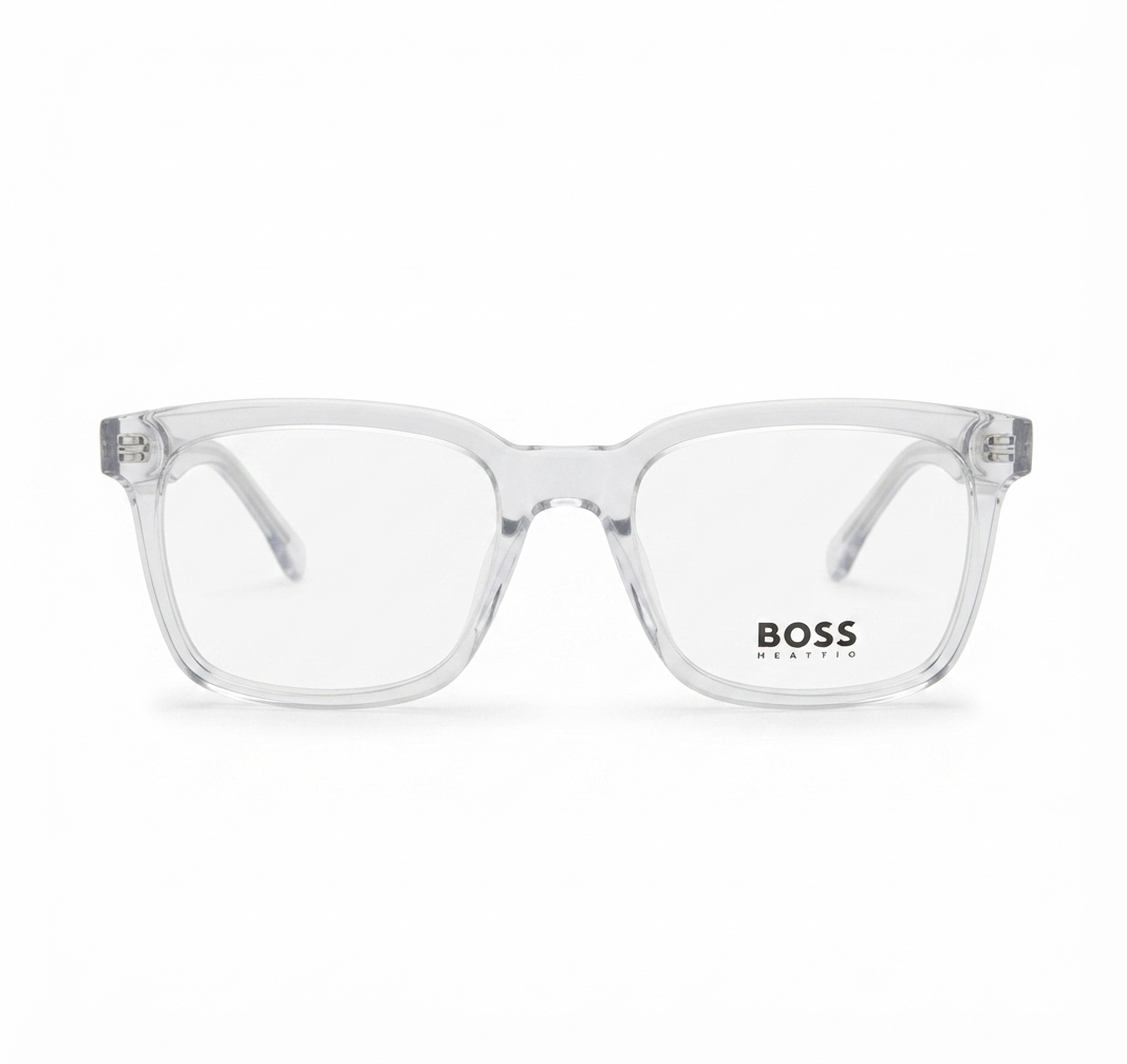Stylish clear square prescription-compatible optical frame with a modern minimalist design.