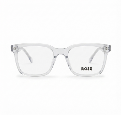 Stylish clear square prescription-compatible optical frame with a modern minimalist design.
