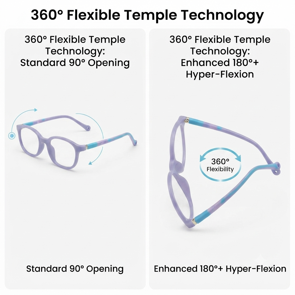 High-quality kids' optical frame in lavender and blue colors for ages 8-10.