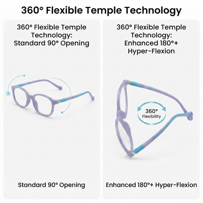 High-quality kids' optical frame in lavender and blue colors for ages 8-10.