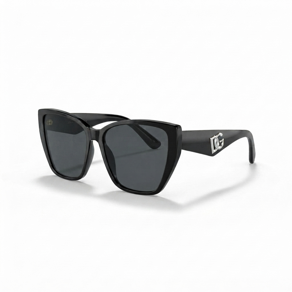 Side profile of Dolce & Gabbana sunglasses featuring the silver DG logo.