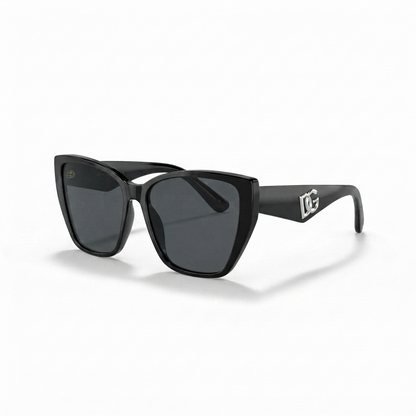 Side profile of Dolce & Gabbana sunglasses featuring the silver DG logo.