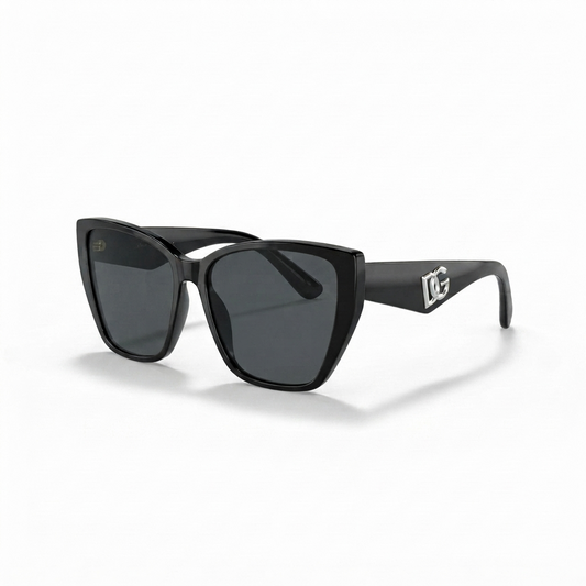 Side profile of Dolce & Gabbana sunglasses featuring the silver DG logo.