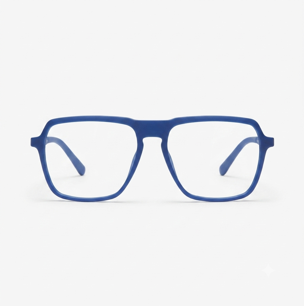 A clean and professional matte blue optical frame for men
