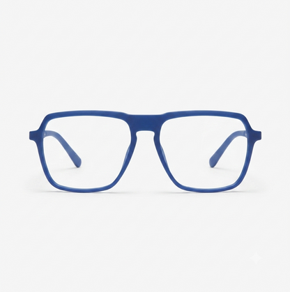 A clean and professional matte blue optical frame for men