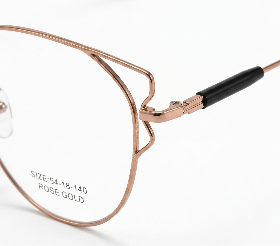 Front view of women's rose gold geometric glasses frame for prescription lenses.