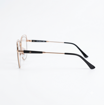 Premium Double Rim Geometric Glasses for Women – Luxury Rose Gold & Black Metallic Slim Frame Eyeglasses | Female Glasses