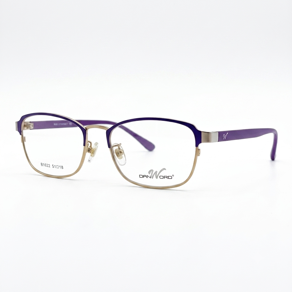 Premium women's optical spectacles frame displayed at an angled perspective on an isolated crisp clean white backdrop.
