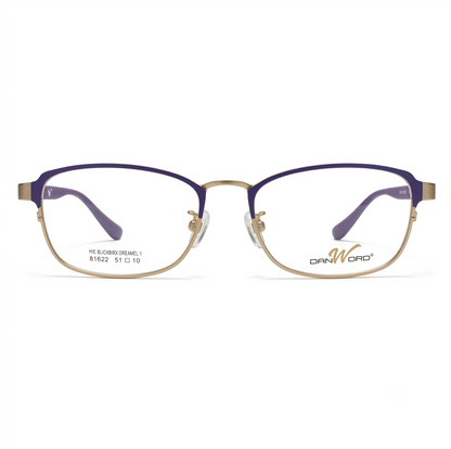 High-resolution clear view of the premium dual-toned purple and golden metallic design architecture of the frame.