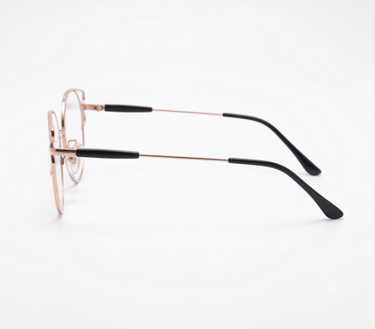 Elegant cat eye optical frame for women featuring black temple tips.
