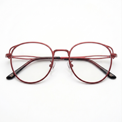 Luxury Korean Style Round Metal Glasses Matte Burgundy Red | Female Glasses