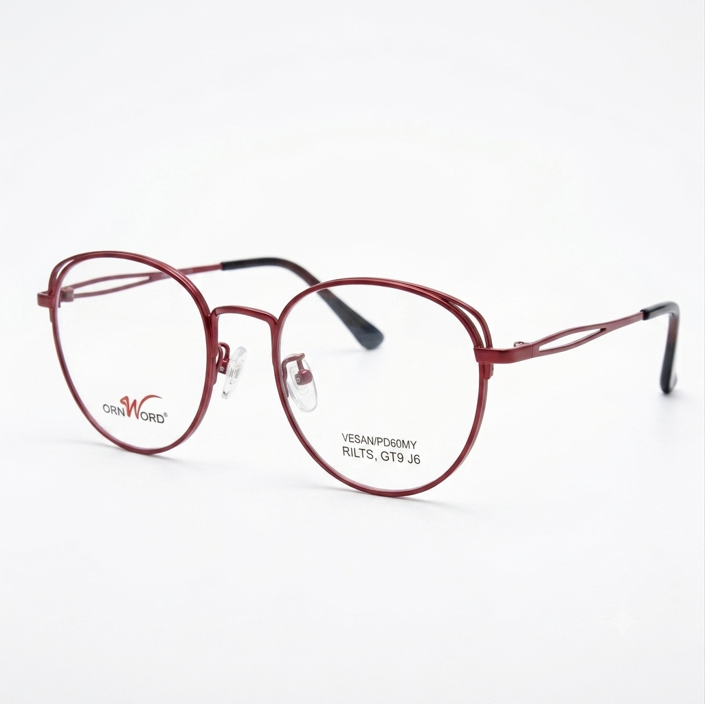 Luxury Korean Style Round Metal Glasses Matte Burgundy Red | Female Glasses