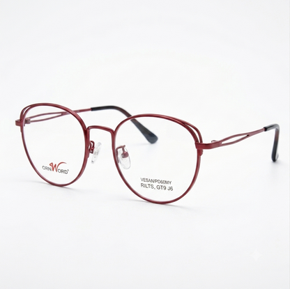 Luxury Korean Style Round Metal Glasses Matte Burgundy Red | Female Glasses