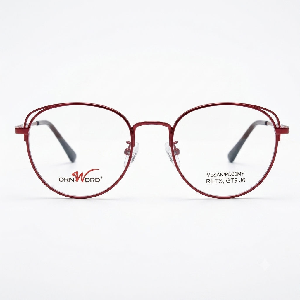 Luxury Korean Style Round Metal Glasses Matte Burgundy Red | Female Glasses