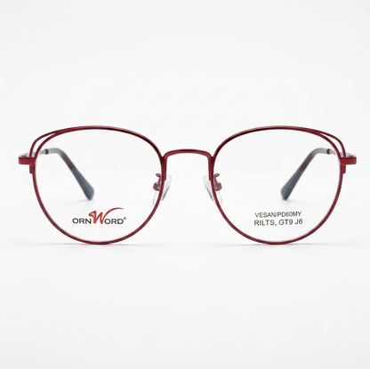 Luxury Korean Style Round Metal Glasses Matte Burgundy Red | Female Glasses