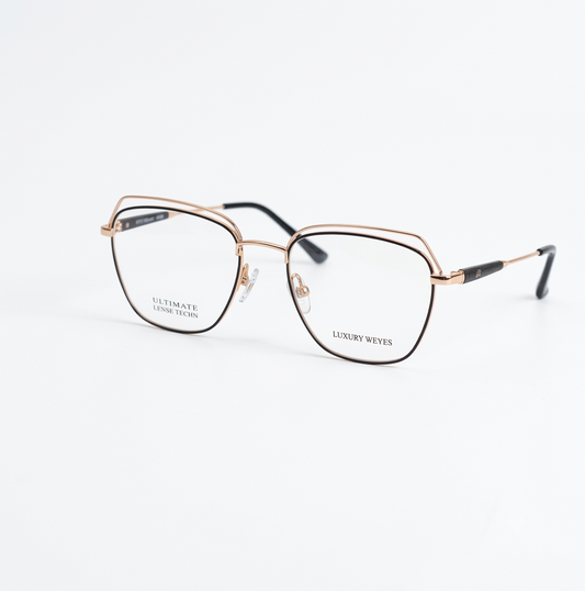 Premium Double Rim Geometric Glasses for Women – Luxury Rose Gold & Black Metallic Slim Frame Eyeglasses | Female Glasses