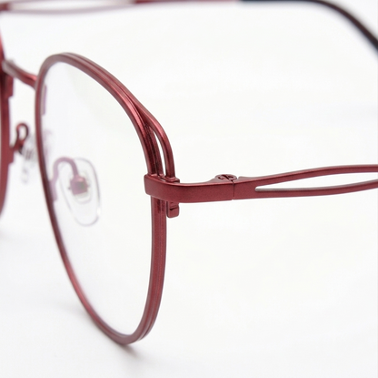 Luxury Korean Style Round Metal Glasses Matte Burgundy Red | Female Glasses