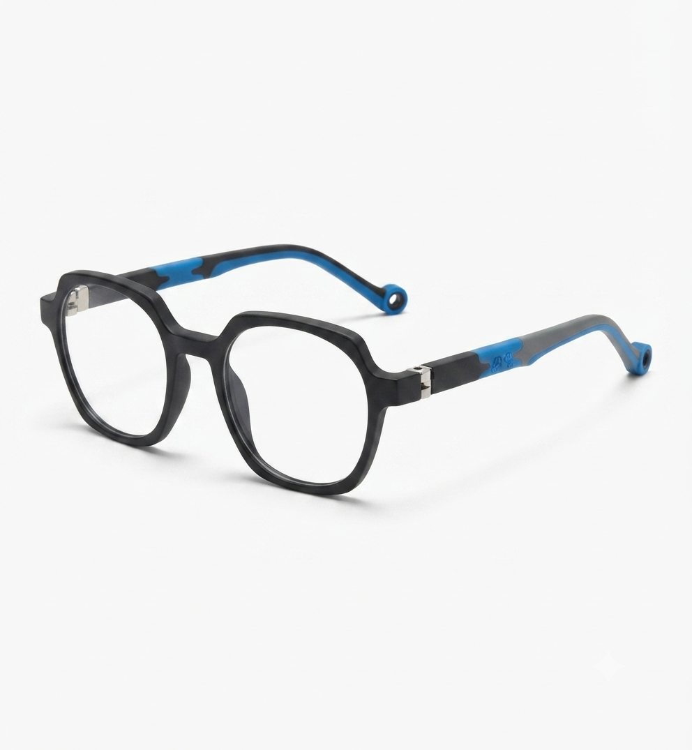 Front view of black square prescription eyeglasses for boys