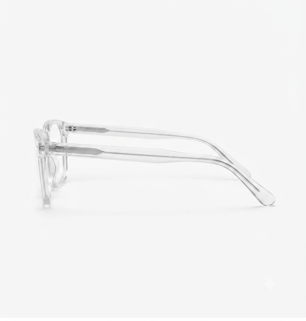 Premium transparent square eyeglasses on a white background