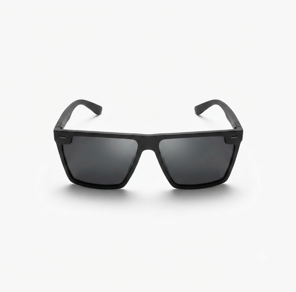 Matte Black Flat-Top Sunglasses for Men with modern square frame