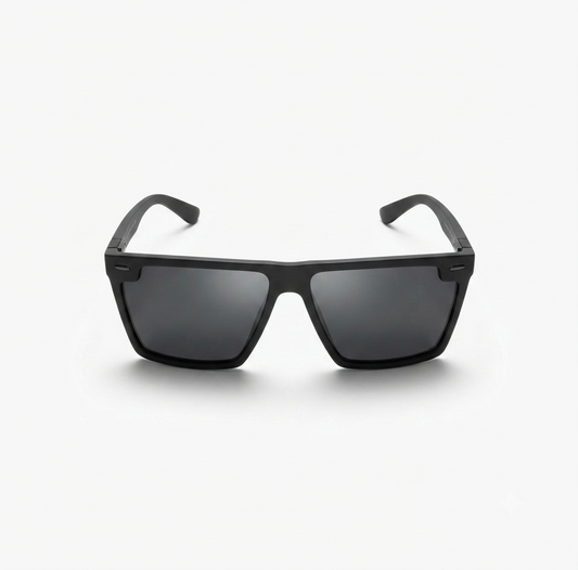 Matte Black Flat-Top Sunglasses for Men with modern square frame