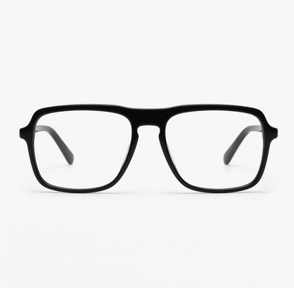 Stylish square prescription-compatible optical frame in a modern matte black finish.