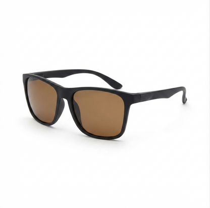 Front view of premium matte brown square sunglasses for men.
