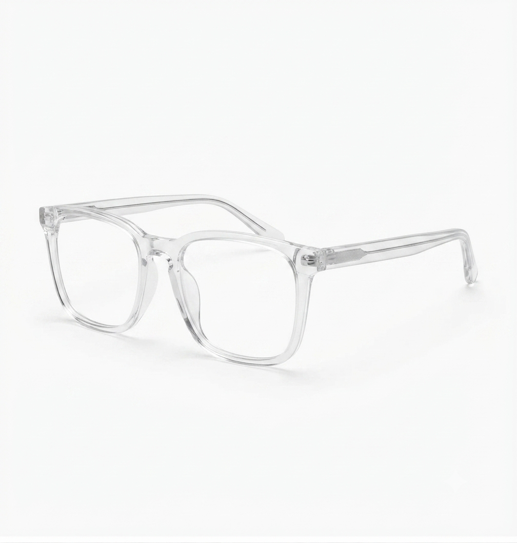 High-quality transparent eyeglasses suitable for prescription lenses.