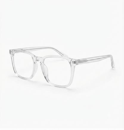 High-quality transparent eyeglasses suitable for prescription lenses.