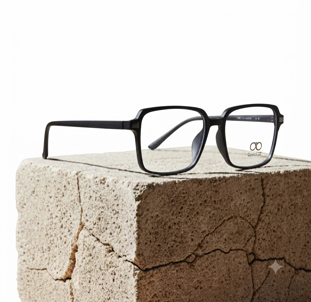 Stylish square prescription-compatible optical frame in a modern matte black finish.