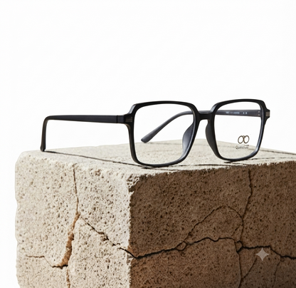 Stylish square prescription-compatible optical frame in a modern matte black finish.