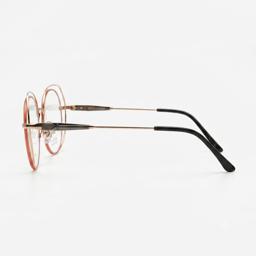 Lightweight rose gold round glasses frame suitable for prescription lenses and everyday wear.