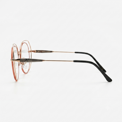 Lightweight rose gold round glasses frame suitable for prescription lenses and everyday wear.