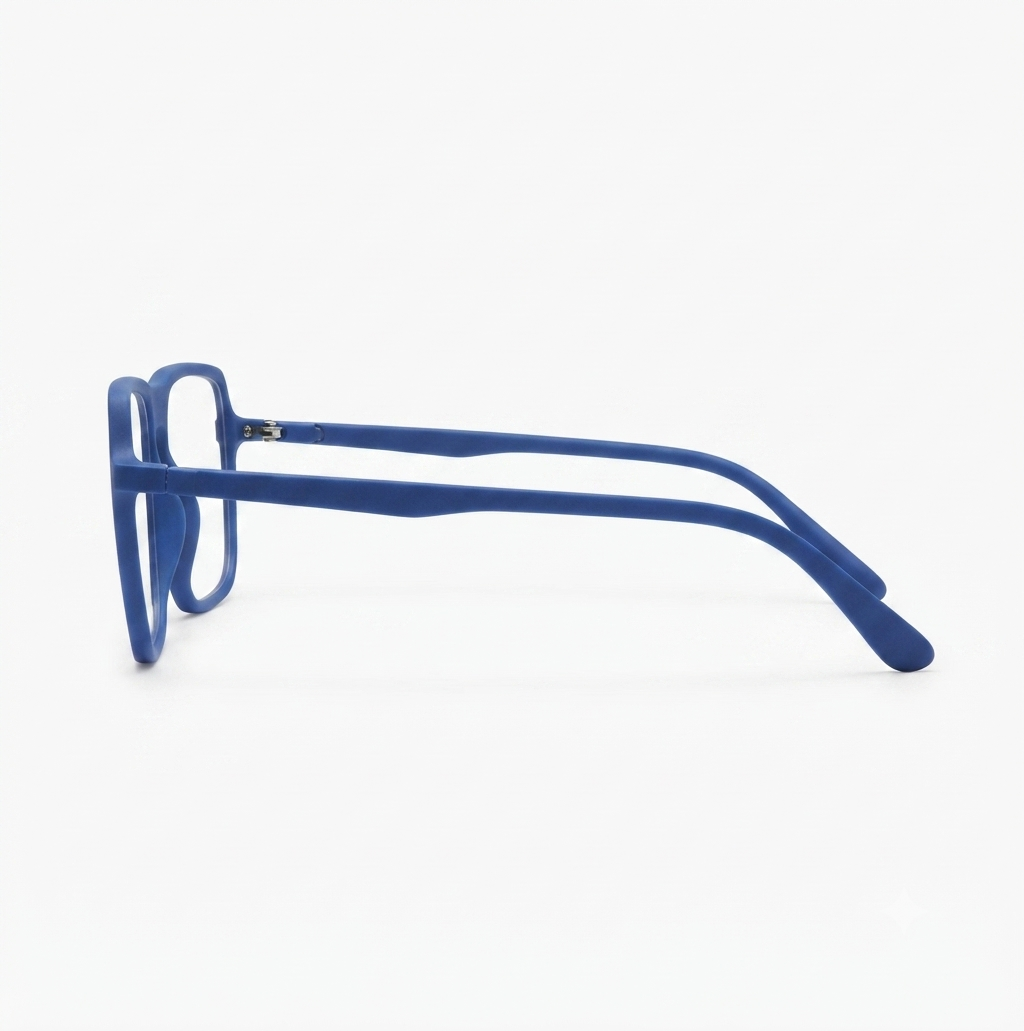 Stylish unisex matte blue square eyeglasses for office and university.