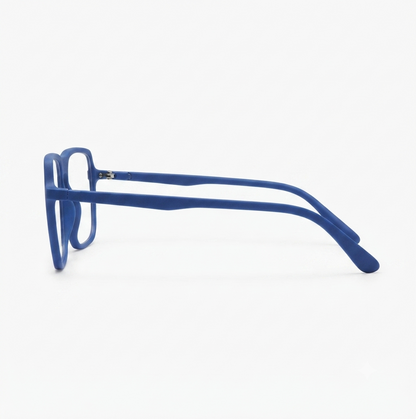 Stylish unisex matte blue square eyeglasses for office and university.