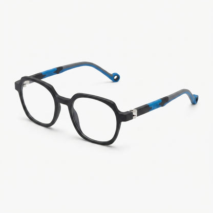 Lightweight black square kids glasses designed for school and everyday wear.