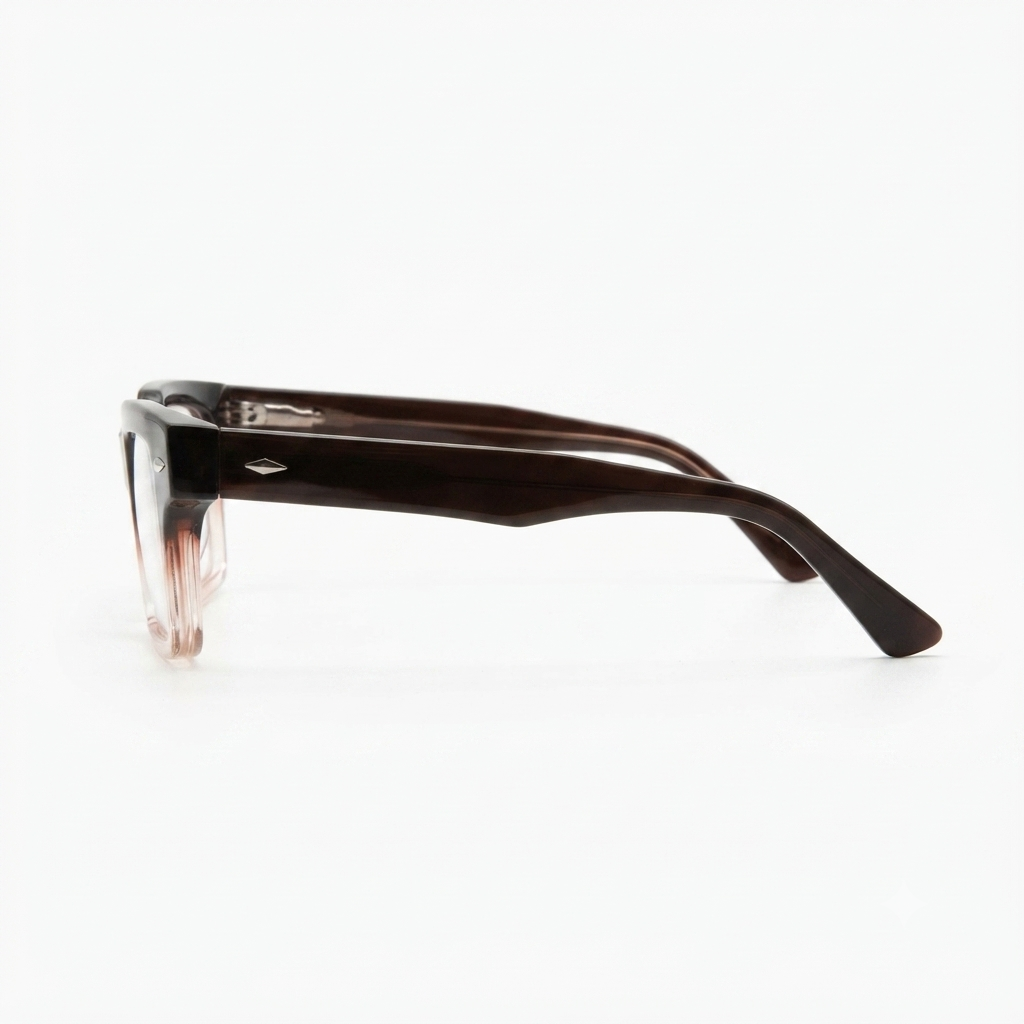 Three-quarter angle of prescription-ready gradient brown eyeglasses.