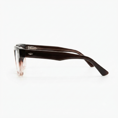 Three-quarter angle of prescription-ready gradient brown eyeglasses.