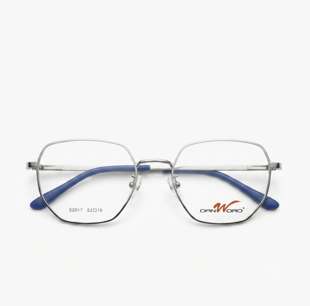 Stylish unisex silver geometric eyeglasses with a minimalist design.