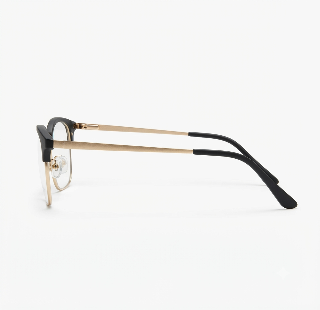 Lightweight black and gold women's eyeglasses for office and university wear.