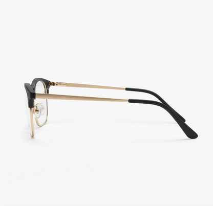 Lightweight black and gold women's eyeglasses for office and university wear.