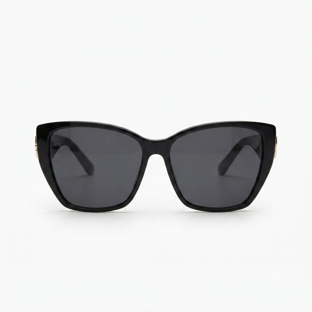 Front view of Dolce & Gabbana black cat-eye sunglasses.