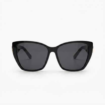 Front view of Dolce & Gabbana black cat-eye sunglasses.