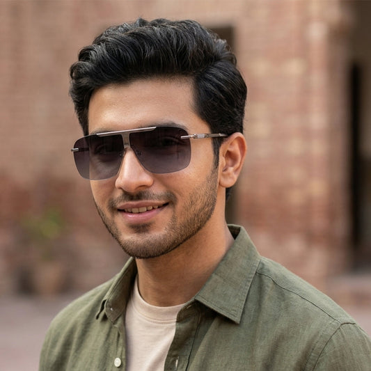 ShadowFlex Rimless Silver Sunglasses for Men - Lightweight UV Protection Fashion Eyewear Pakistan |  Men's Sun Glasses