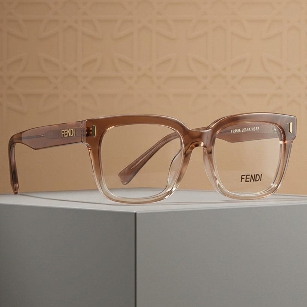 FENDI Transparent Brown Rectangle Glasses Clear Lens Aesthetic Nude Frame | Female Glasses