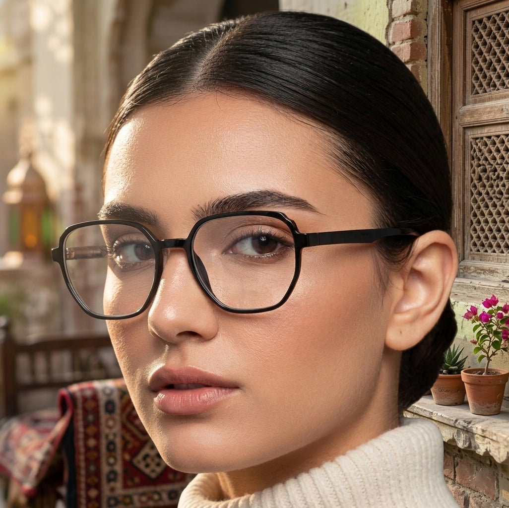 Premium Black Geometric Eyeglasses Frame for Women | Female Glasses